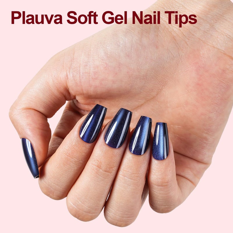 Plauva 150Pcs Cat Eye Press on Nails, Short Coffin Fake Nails, Glossy Glitter Cat Eye Nail Tips, Soft Gel Stick On Nails for Women and Girls 15 Sizes - Image 2